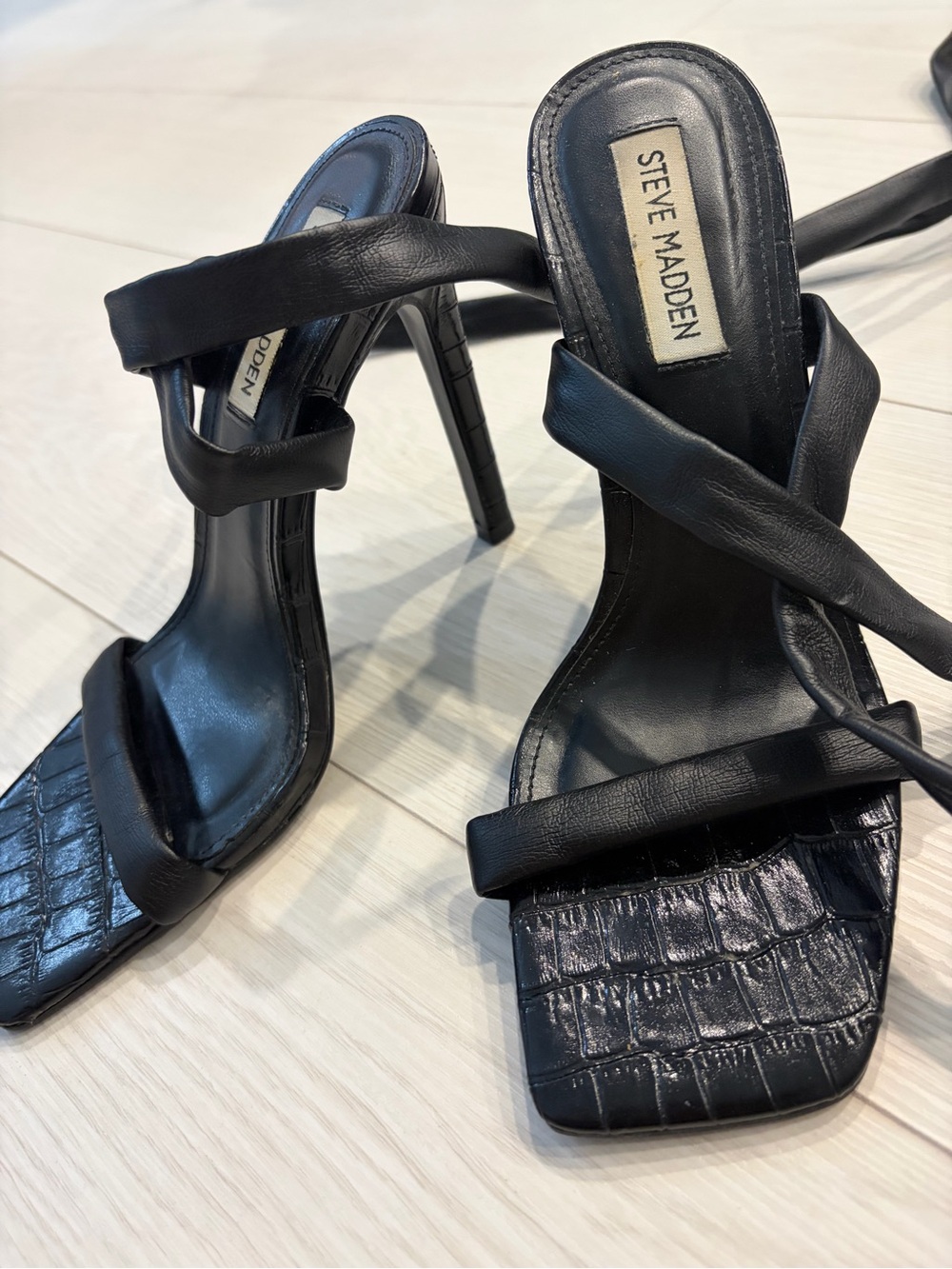 Steve Madden Black Square Toe Strappy Heels